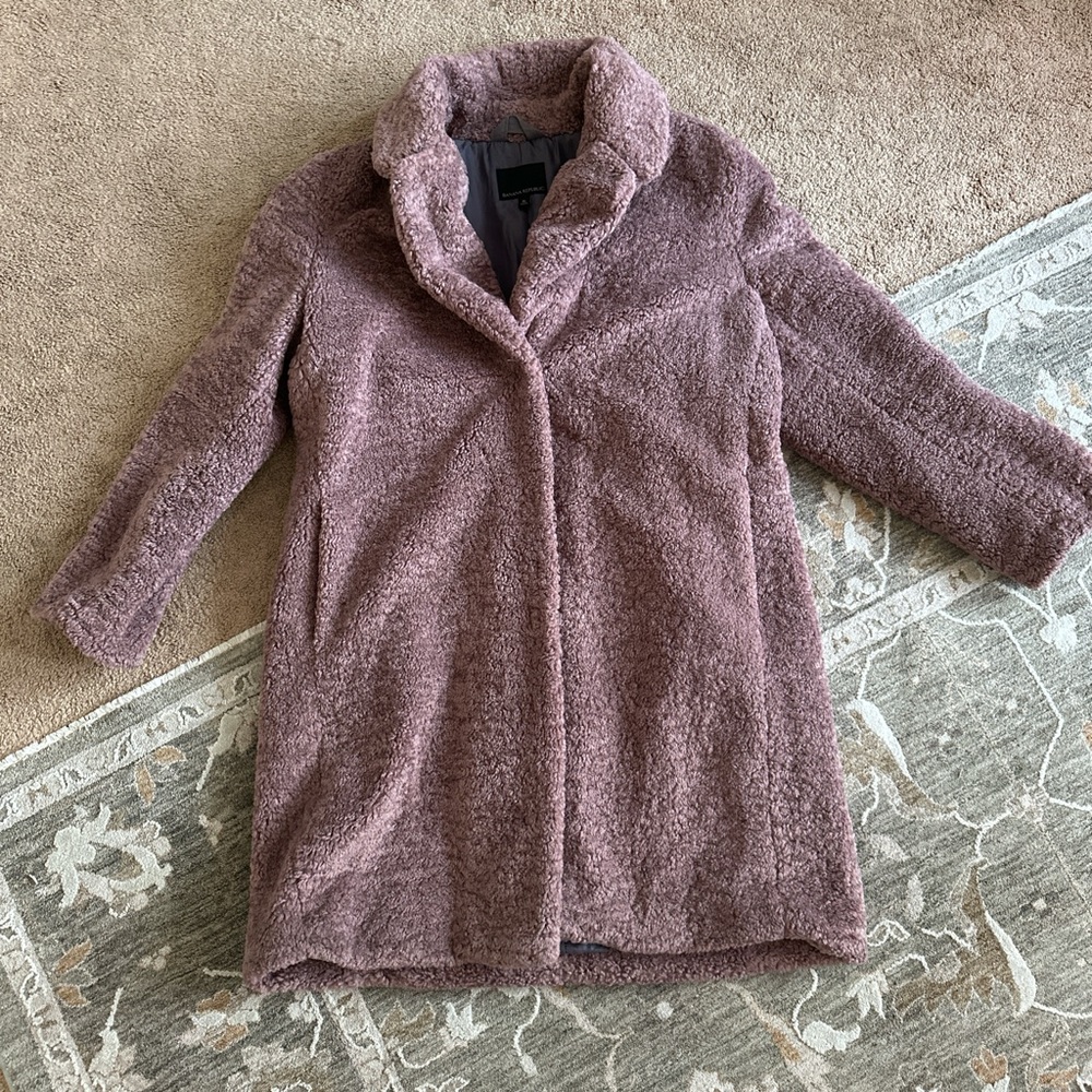 Banana Republic dusty rose mauve Sherpa teddy Coat